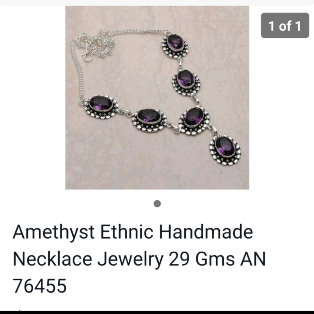 New simulated amethyst sterling silver necklace - Picture 2 of 2